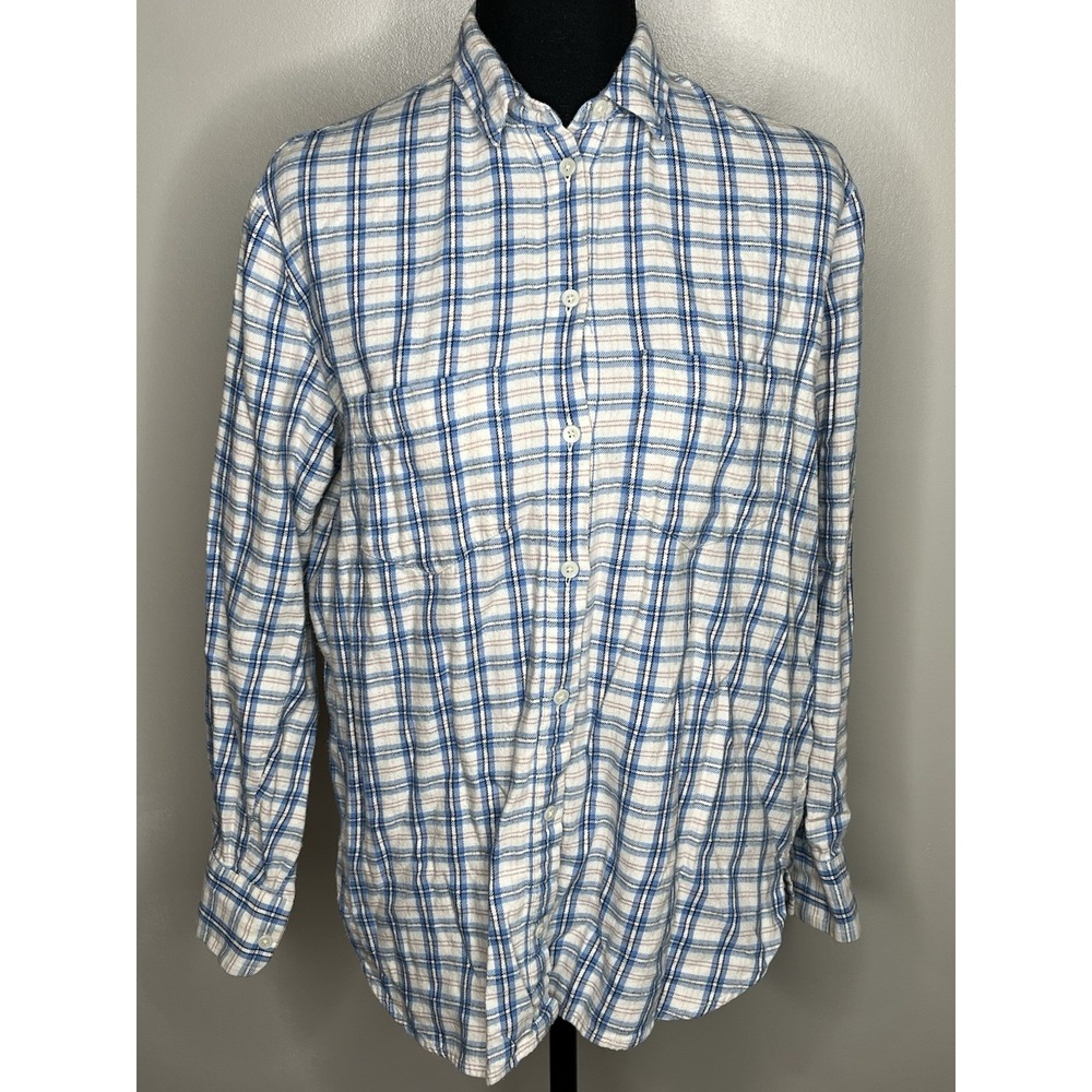 Madewell Women's Blue & White Plaid Flannel Oversized Button Up Shirt Size XS